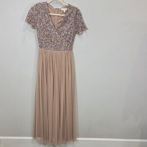 Maya‎ Deluxe Glamorous Sequin Maxi Dress in Tan